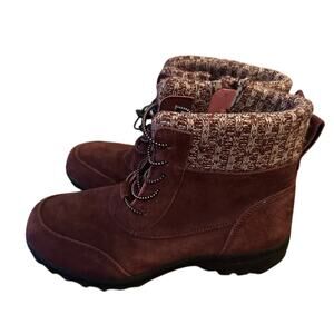 Sporto Boho Boots Water-Resistant Wine Suede Lace-Up Side Zip Ankle Size 7.5M